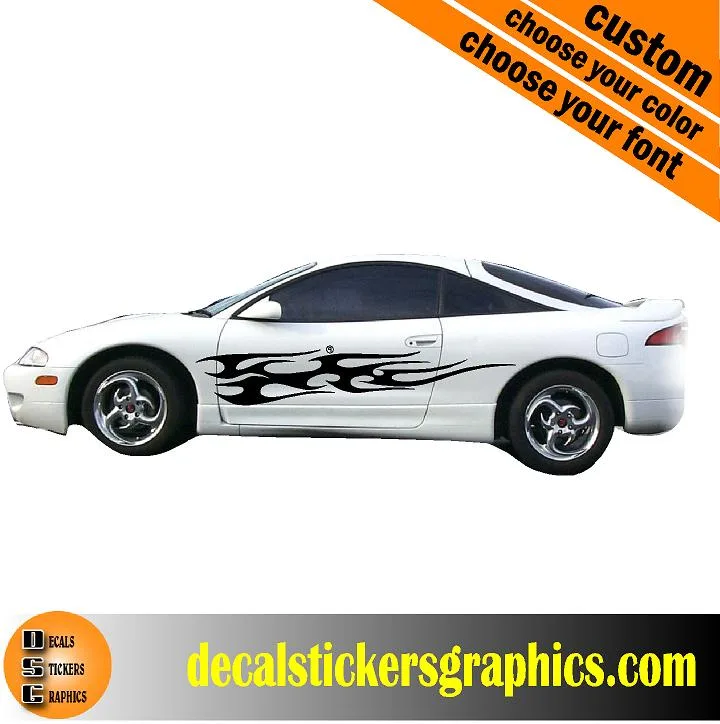 Flames side car racing vinyl decal